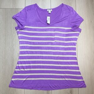 2012 Old Navy Womens XL Purple Stripe Pocket T Shirt Rayon Short Sleeve Casual